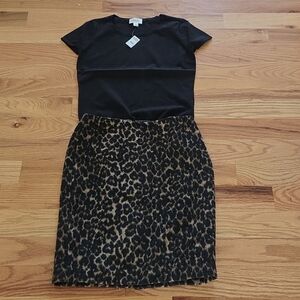 Brand New Exotic Animal Print Skirt 6P and New Black Cotton Sweater PS
